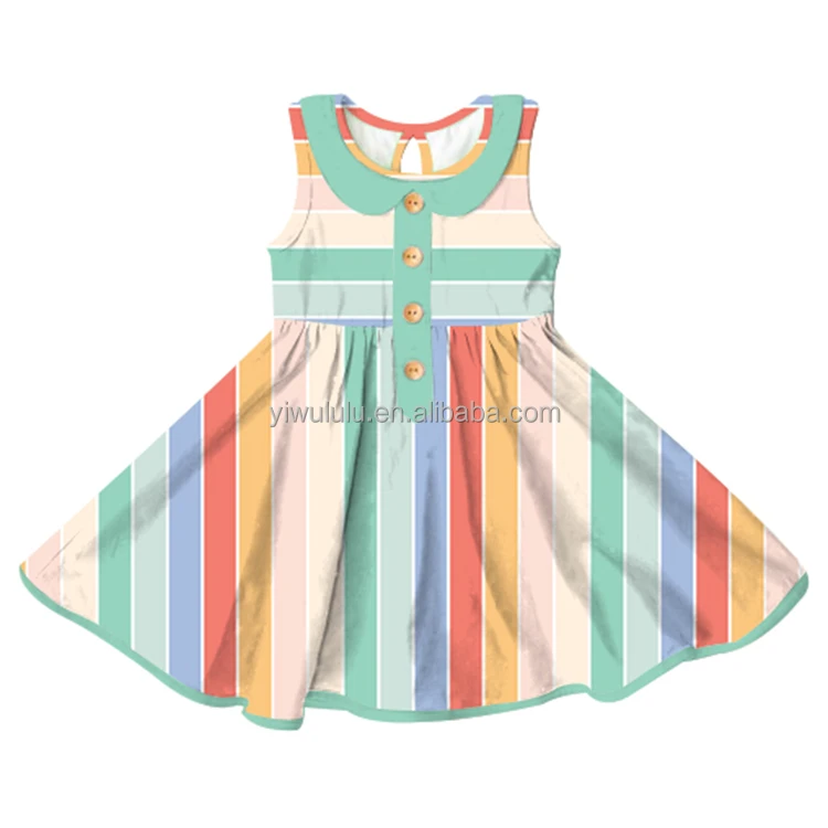 little girls stripe peter pan collar sleeveless girls twirling dress