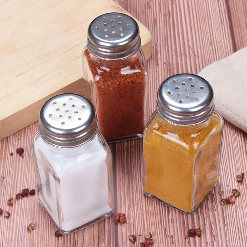 Wholesale 120ml Glass Salt Pepper Seasoning Jar 4oz Square Spice Glass Container Bottle spice jars