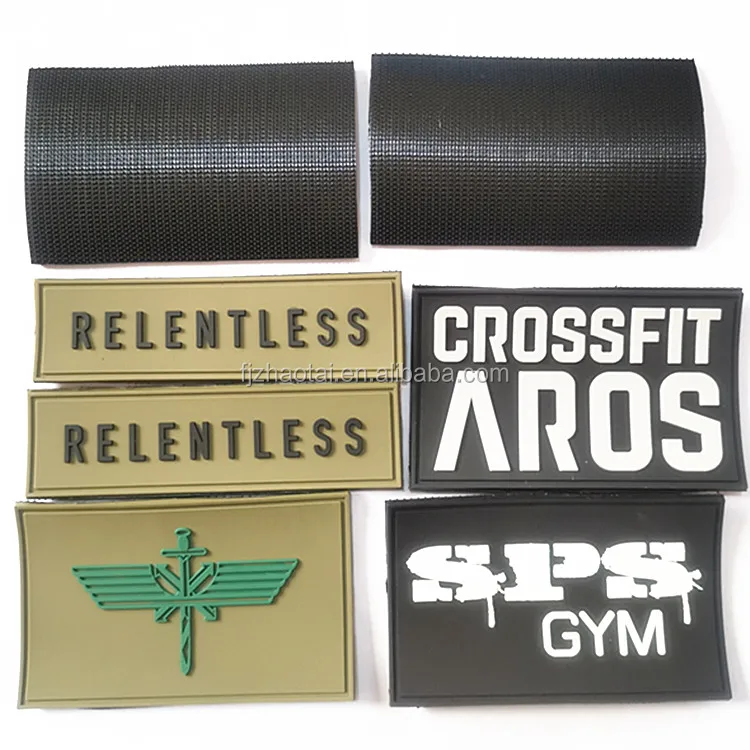 ZT custom personalized fashion branded name logo embossed printed PVC badges with hook and loop sticky backing