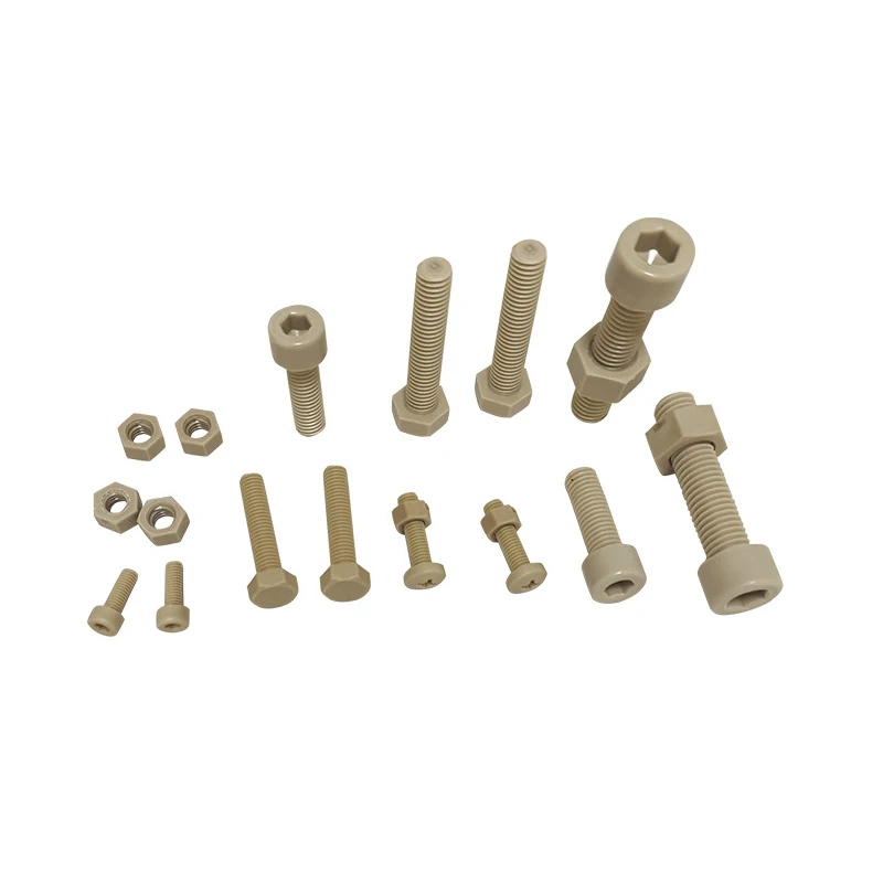 Custom CNC machining corrosion resistant PEEK screws and nuts injection molded various polyether ether ketone screws