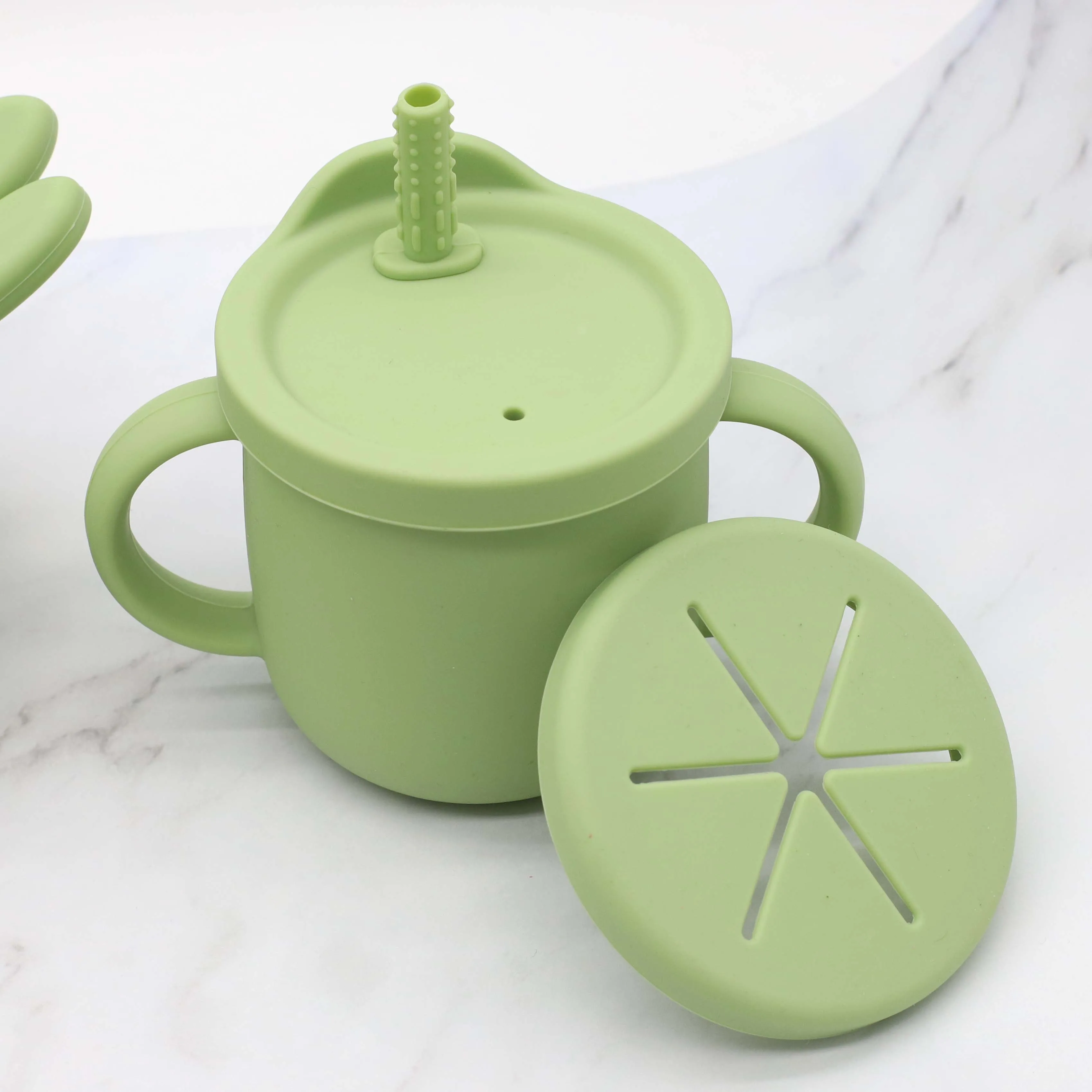 BPA Free Custom Logo Cheap 9PCS Kids Silicone bib Baby Plates Bowl 2-in-1 snack cup Gift Sets Silicone Baby Feeding Sets