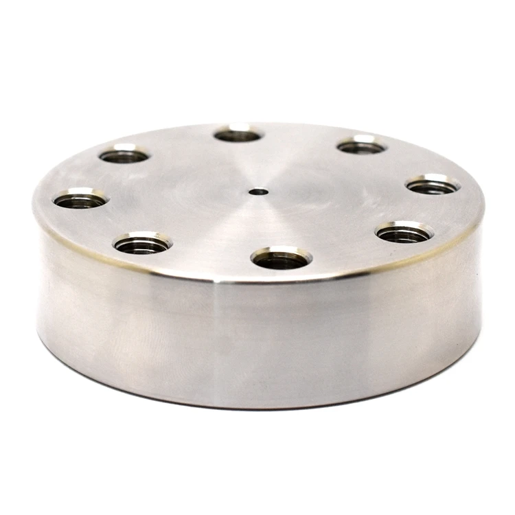CNC Parts Cylindrical Stainless Steel Turning Parts Central Large Hole Peripheral Small Holes  Bolts