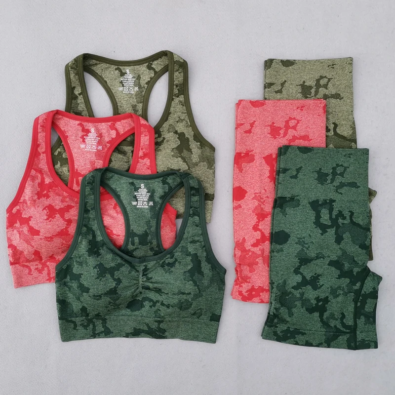 New Camo Seamless Yoga Set Women Fitness Gym Clothing High Waist Leggings Sport Bra Camouflage Sports Suit Femme Sportswear
