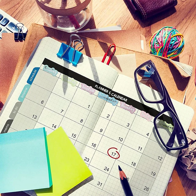 a week plan Silver English Date  Decorative self-adhesive tag School planner self-adhesive label sticker
