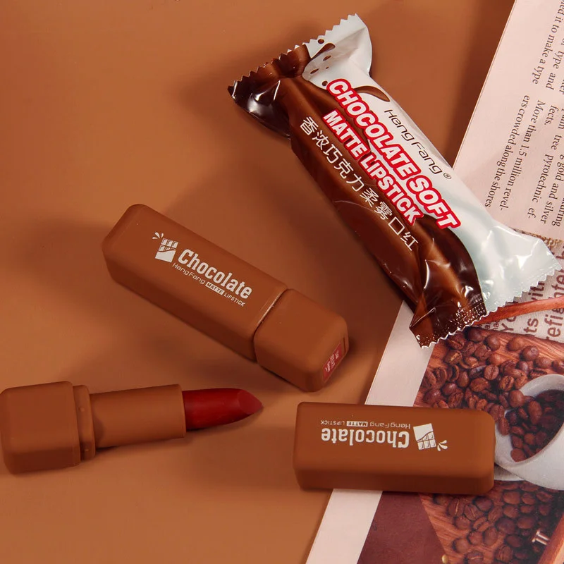 High quality OEM professional custom logo Matte lipstick Chic chocolate candy package 3 colors waterproof lipstick private label