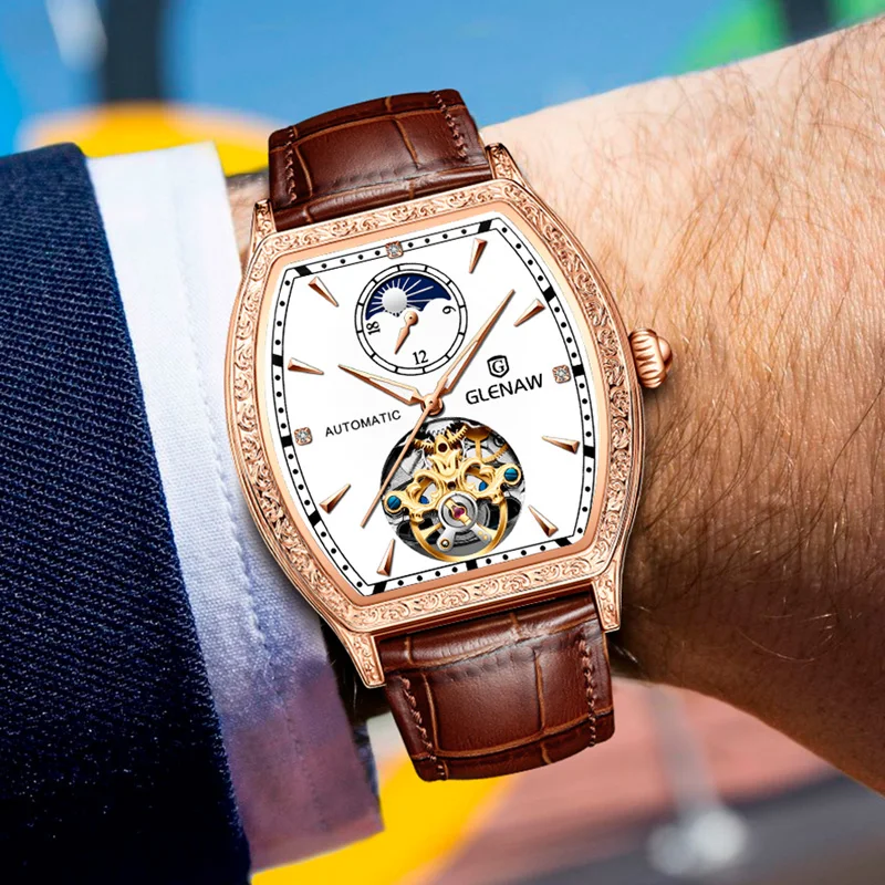 Watch Manufacturer New Arrival Automatic Mechanical Movement Watch High Quality Leather Skeleton Watch Men