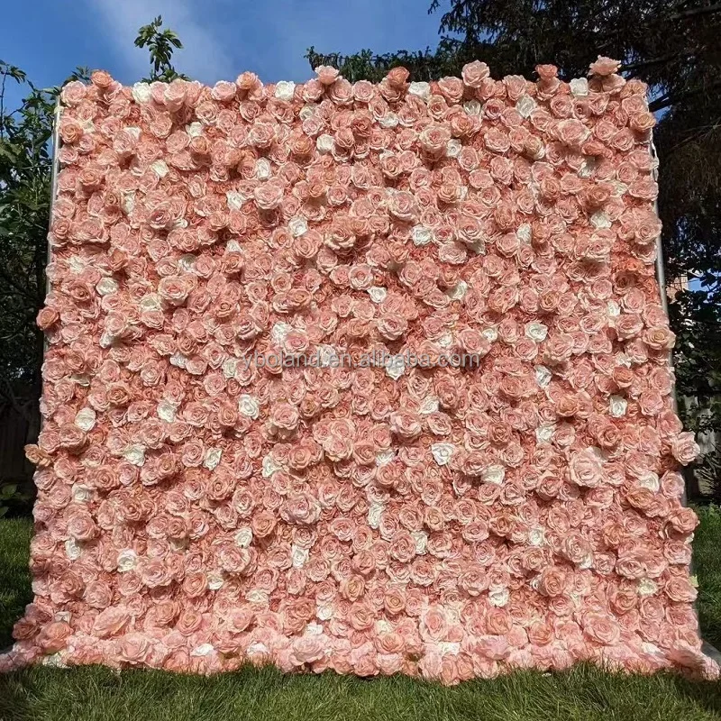 L Customer feedback pictures high quality roll up silk artificial flower wall wedding event stage decorations floral walls