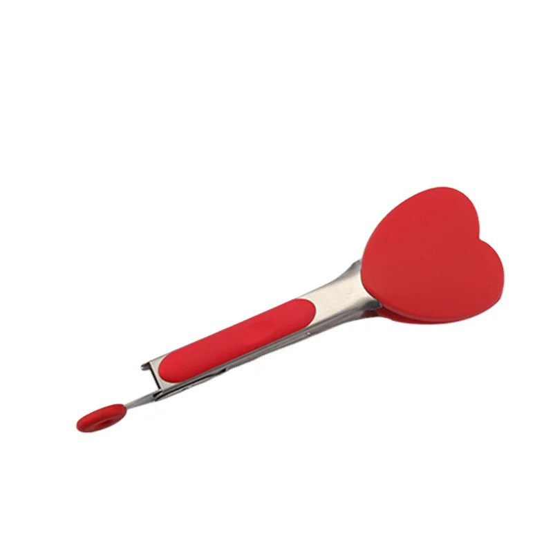 Nonstick Locking Ring Stainless Steel BBQ and Kitchen Serving Kid Use Mini 7 Inch Heart Shape Silicone Kitchen Cooking Food Tong