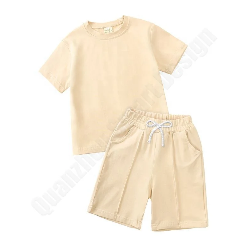 Custom Baby Boys Clothing Sets For 4 To 12 Years Old: 2022 Summer Solid Color Cotton Shorts And T-Shirt Kids Clothing Sets.