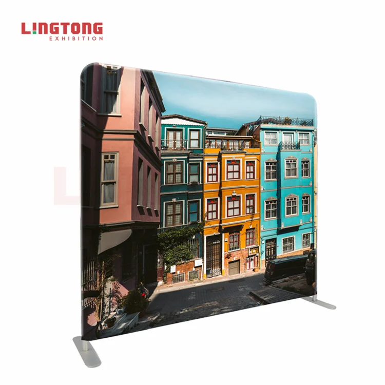 Lingtong Portable 8x8 Trade Show Square Pillow Case Tension Fabric Party Backdrop Stand For Decoration