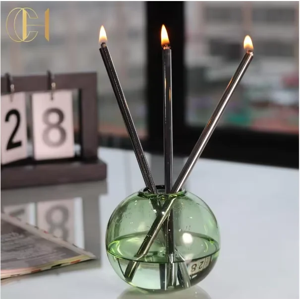 C&H Smokeless Oil Never Melts 304 Stainless Steel Stick Candle Liquid Everlasting Candle for Home Decoration
