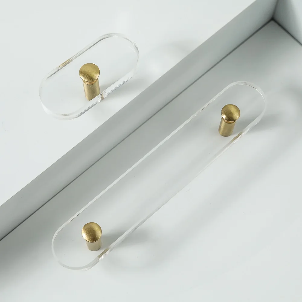 Popular Transparent Acrylic Handle with Solid Brass Leg Simple Concise Round Cake Kitchen Cabinet Handle Furniture Handles Knobs