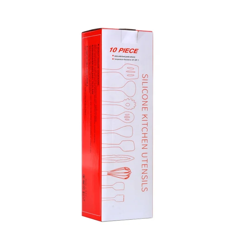 10 шт. цвета: черный, красный, пищевой интегрированная силиконовая кухонная утварь набор для кухни с цветная упаковочная коробка