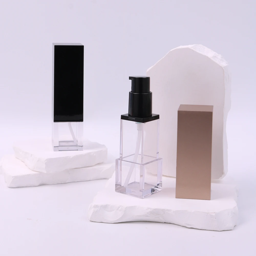 30ml Clear Plastic Refillable Bottle With Square Lotion Dispenser Pump Bottle