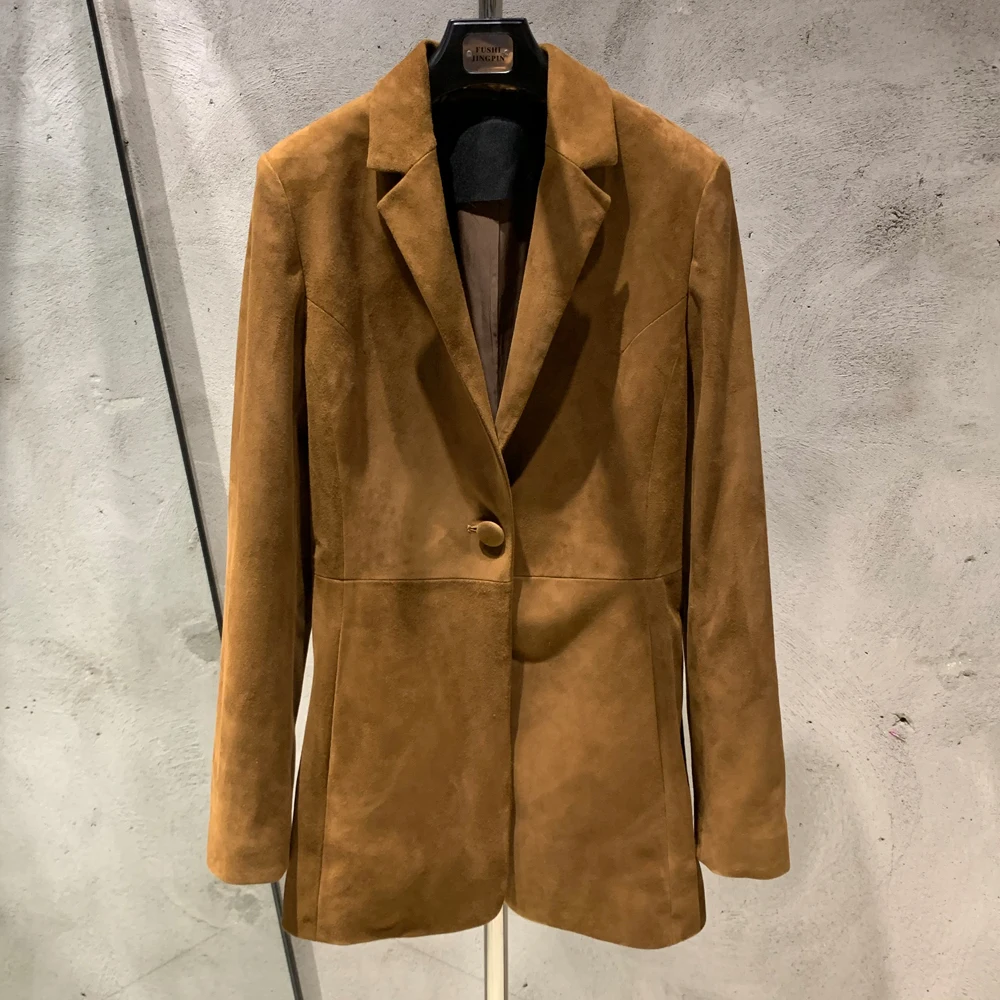 High quality formal leather blazer women camel suede jackets suede blazer leather jacket