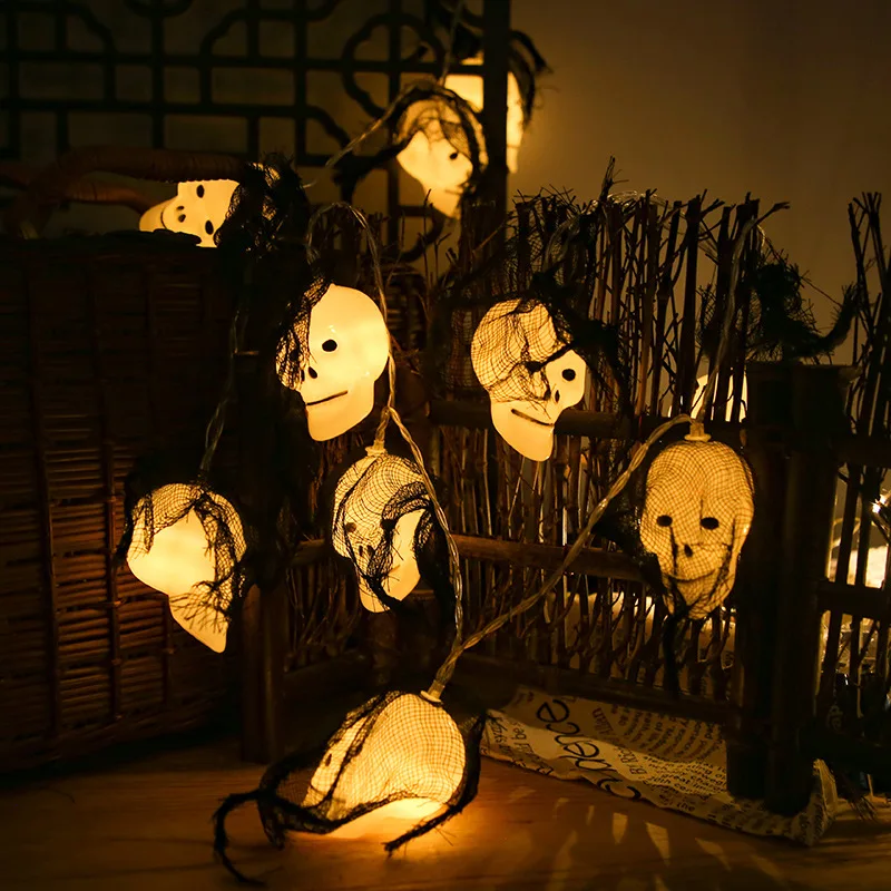 Halloween Decoration LED String Lights Battery Operated Skull Light Strings Indoor Halloween Warm White Halloween String Lights