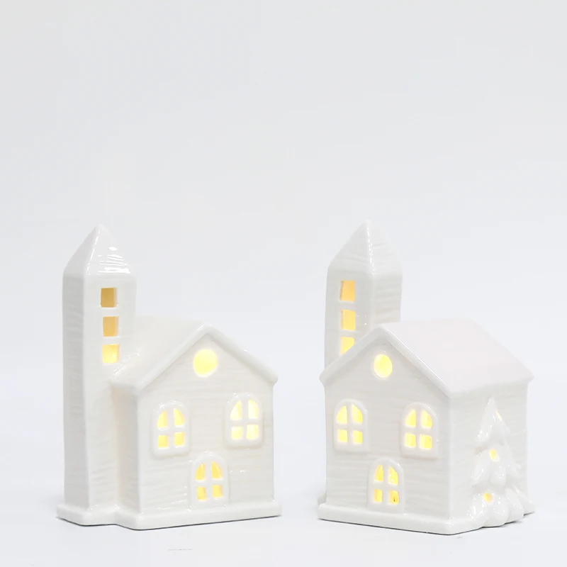 Christmas Decorative Ceramic Village houses with cutout windows for a beautiful glow led Light the perfect gift for holiday
