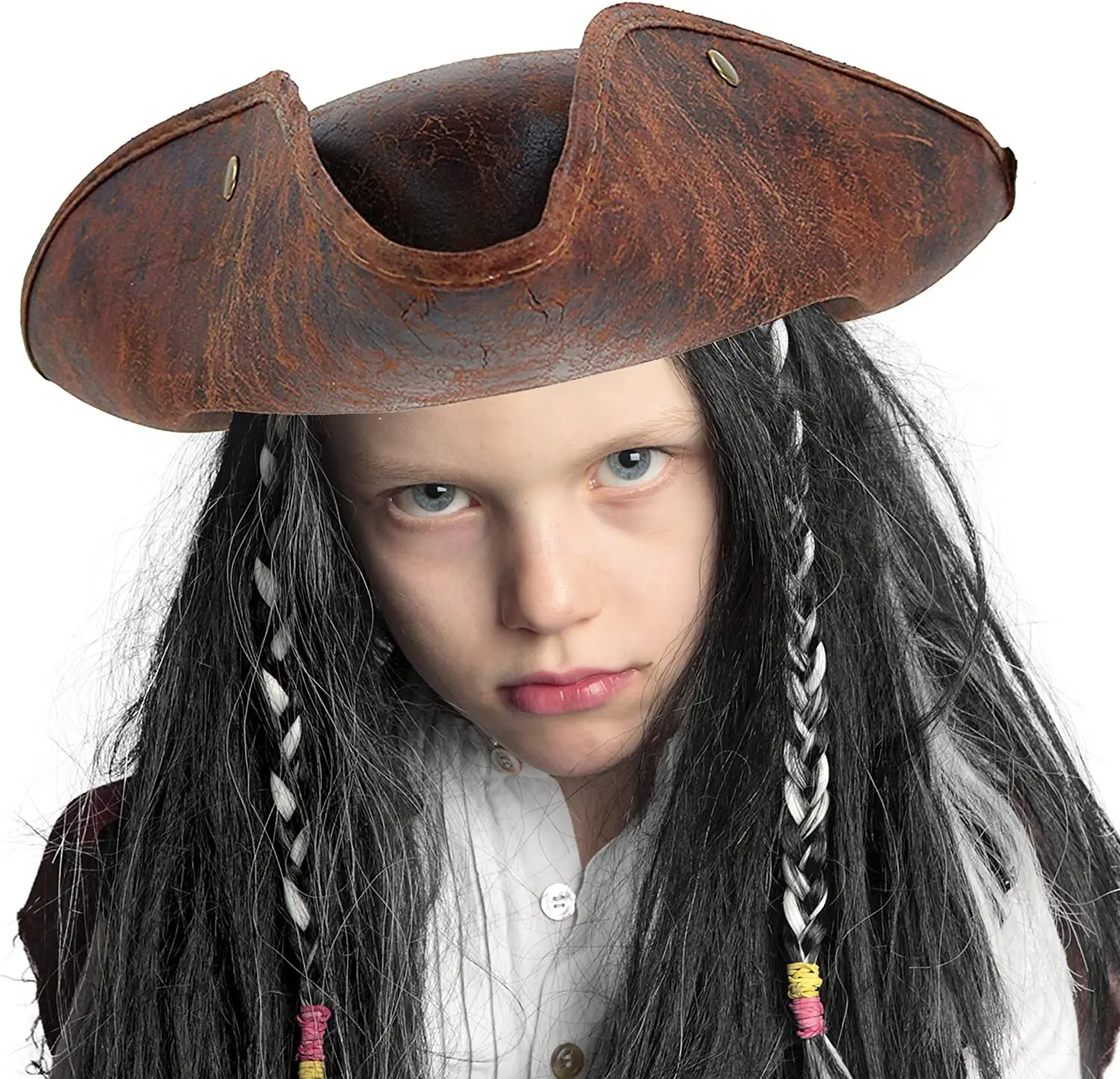 Faux Leather Pirate Hat Brown Distressed Colonial Style Tricorn Hats