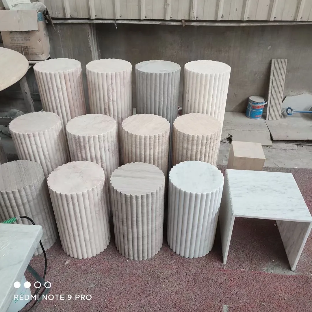 Wholesale Price  Turkish White Beige Travertine Stone Plinth Coffee Table Stone Pedestal Column Stand Display Side Table
