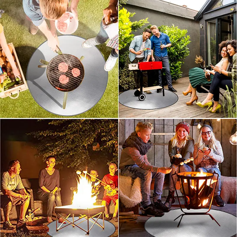 Outdoor Camping BBQ Fire Pit Mat 20 24 28 30 32 36 38 40 Inches Fireproof Waterproof Gas Fire Pit Blanket for Lawn