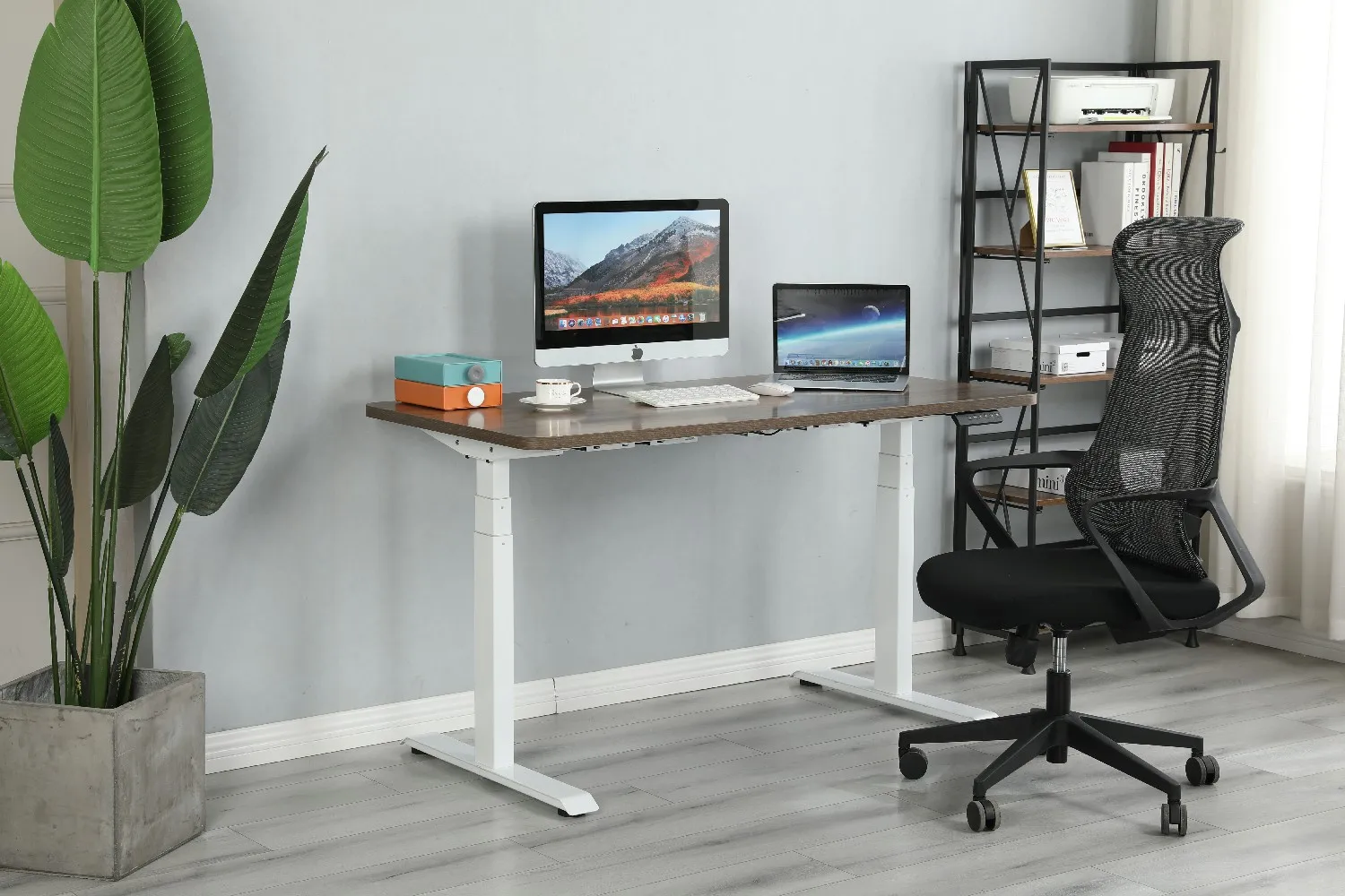 Dual  Metal Motors Electric Height Adjustable Sit Stand Up Computer Office Table With Under Desk Drawer