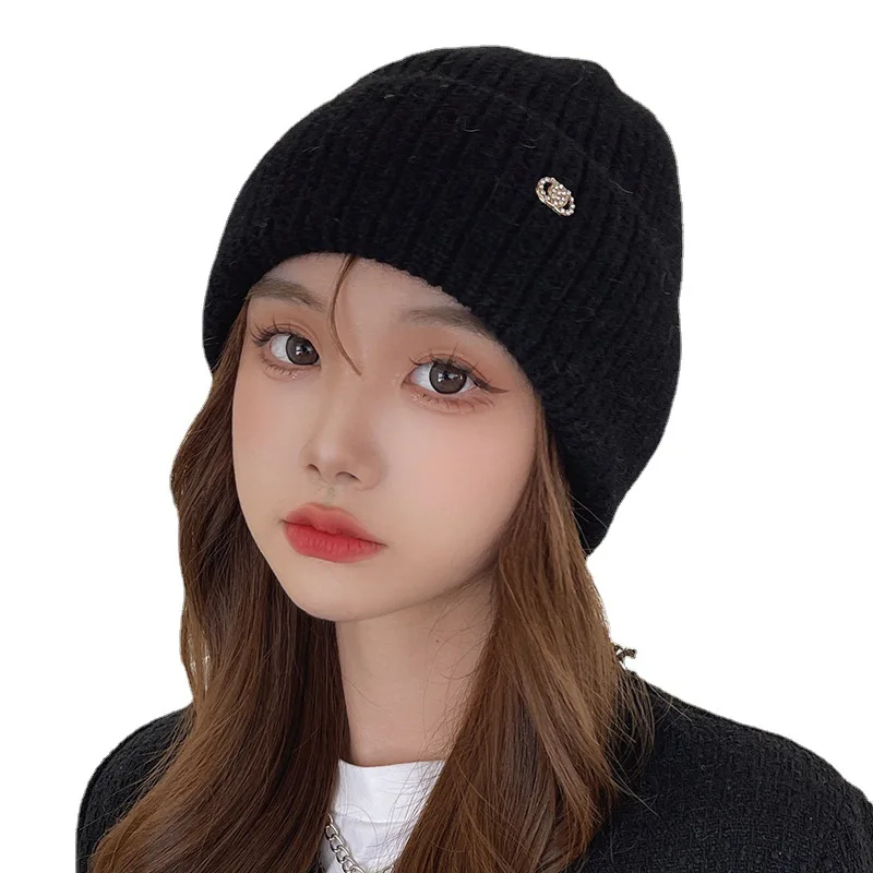 OEM fashion black winter knit beanie custom embroidered logo hat Wholesale Unisex Winter Knitted Cashmere Wool Beanie Hats Women