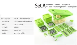 Multi-function 10 in 1stainless steel vegetable potato food cutter grater slicer home kitchen