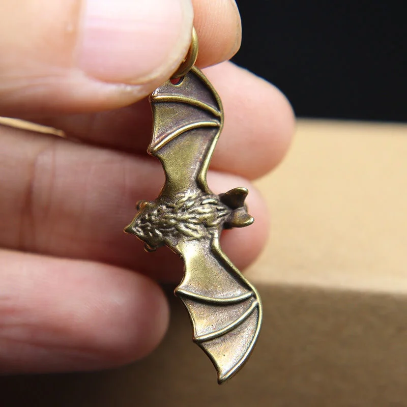 Custom Vintage Creative Micro Engraved Brass Solid Bat Keychain Pendant