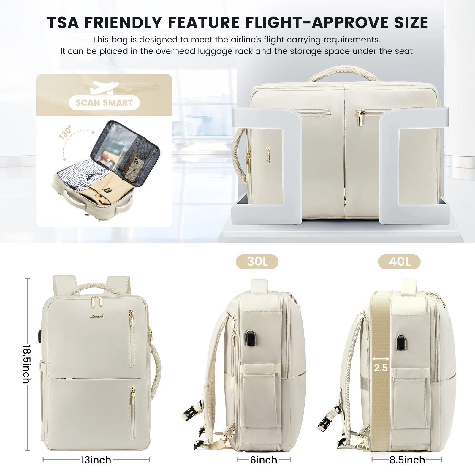 Expandable Waterproof large Laptop Backpack Business Luggage Suitcase with 6 Packing Cubes TSA-friendly Travel Backpack Unisex