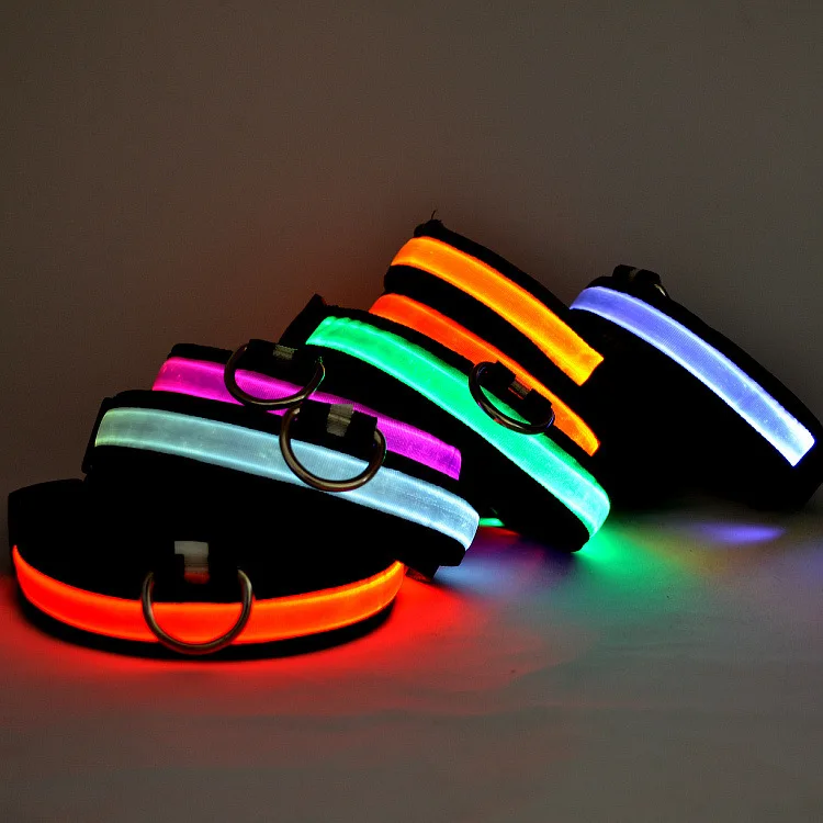 Pet Cat Collar Waterproof USB Rechargeable Nylon Flashing Light Up Plain Nylon Led Dog Collar