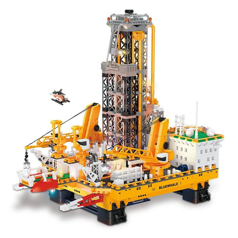 3271pcs Offshore Oil Semi Submersible Drilling Platform Model Kit Mechanical Platform With Mini Helicopter Building Block Set
