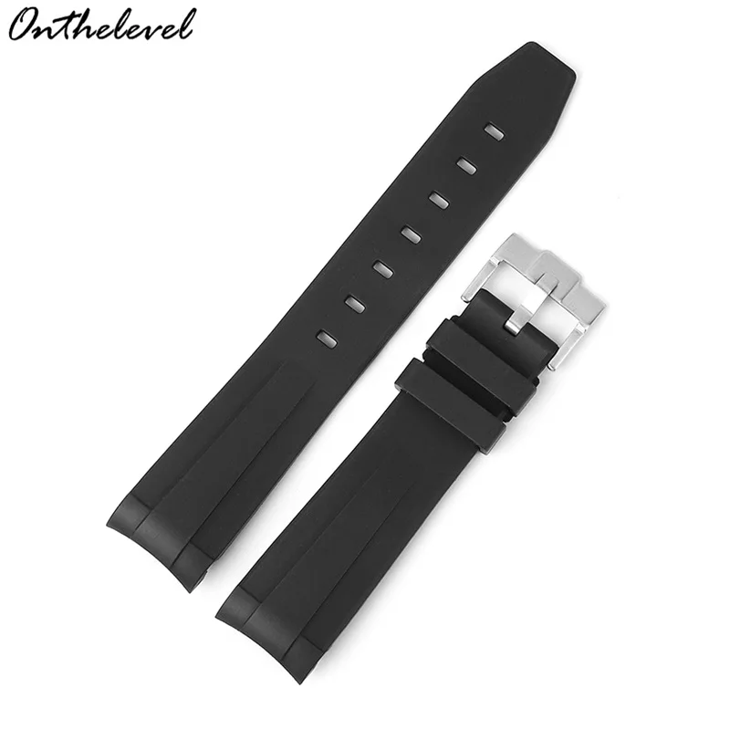 Top Quality Curved End Real Vulcan FKM Fluororubber Wrist Band 20mm Waterproof Rubber Watch Strap