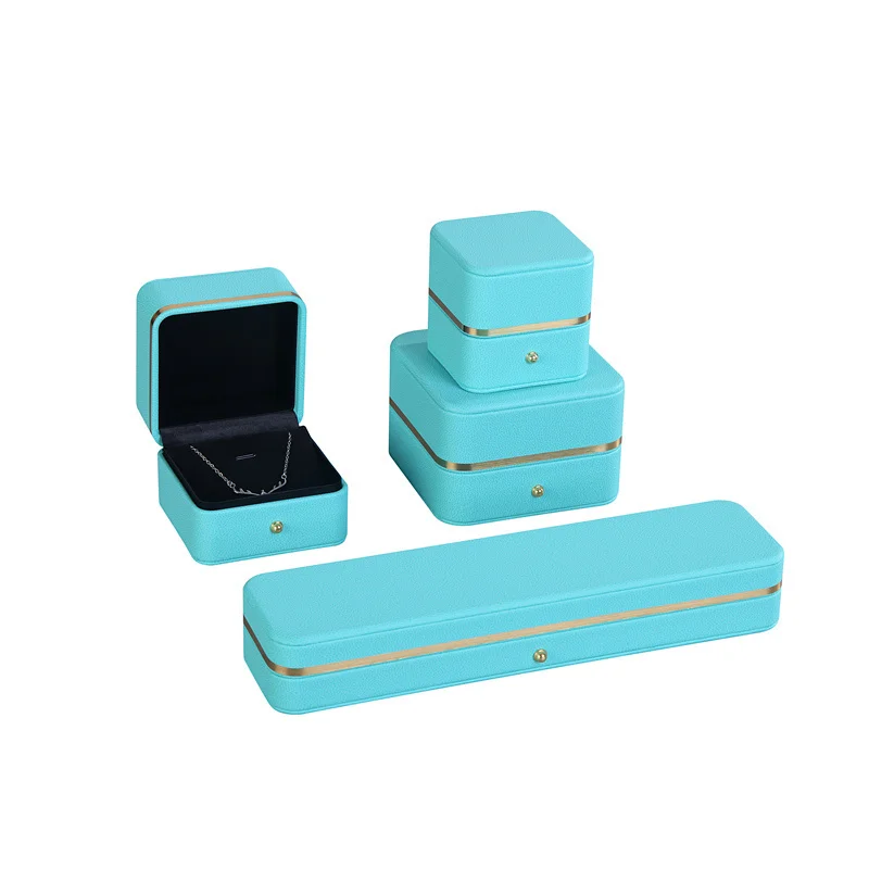 Luxury Blue PU leather jewelry packaging set gift ring boxes