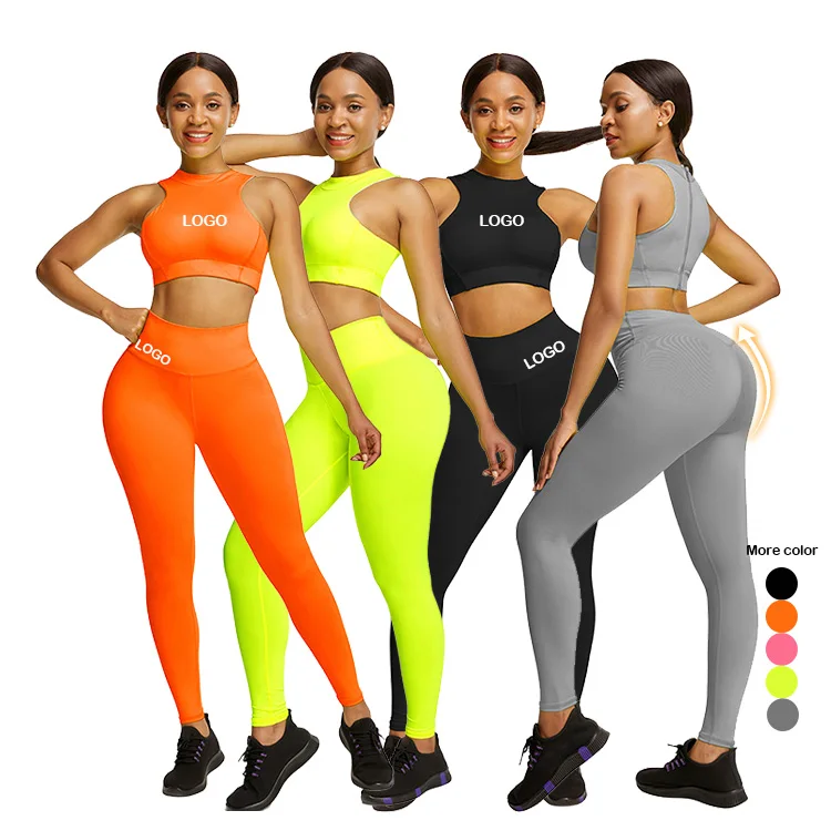 Многоцветный комплект из двух предметов с высокой талией фитнес бесшовный бюстгальтер для йоги с высокой талией брюки, комплекты с леггинсами комплект одежды