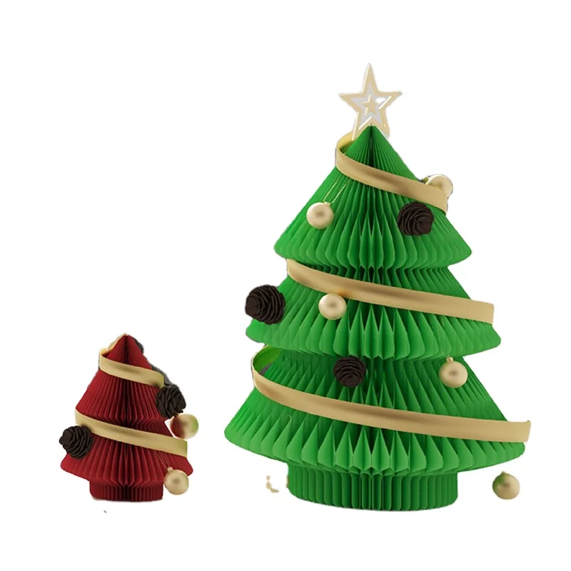 60cm 230cm 300cm Hot Selling Foldable Party Decoration Recycle 3D Xmas Tree Honeycomb Paper Custom Green White