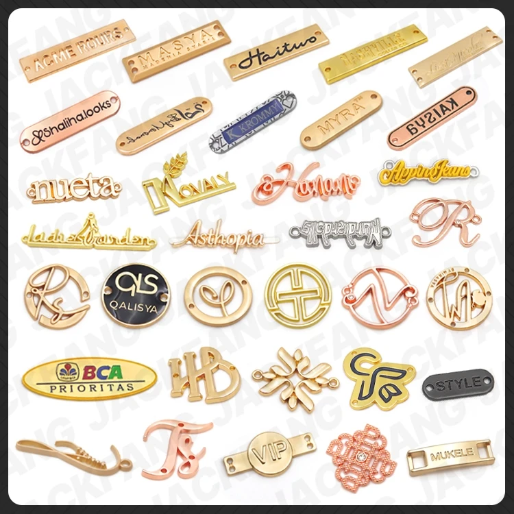 Garment bag handbag clothing design clothes custom embossed brand logo tag jeans zinc alloy metal label for clothing clothes