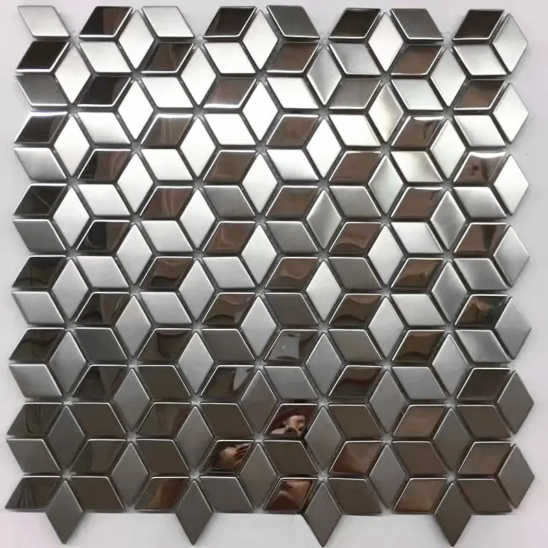 Rhombus shape gold and silver stainless steel mosaic wall tiles for home decoration design