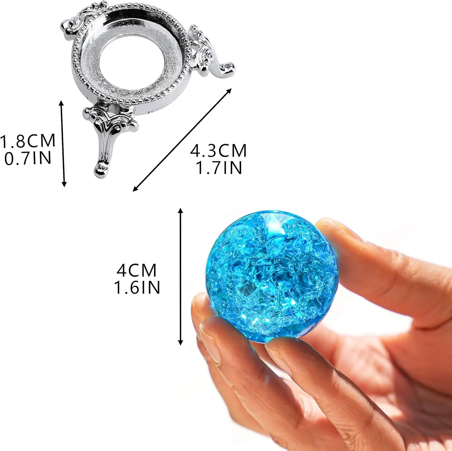 40mm Crystal Ice Cracked Ball Paperweight,Blue Glass Crystal Ball,Crystal Fengshui Sphere for Home Wedding Office Fish Tank Deco