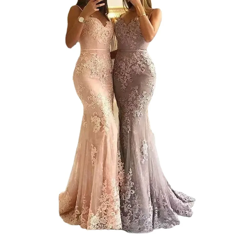 High quality Sexy V Neck Prom Party Evening Dresses Trumpet Vestido De Noiva Sereia Gown Lace Dress Mermaid Robe De Soiree