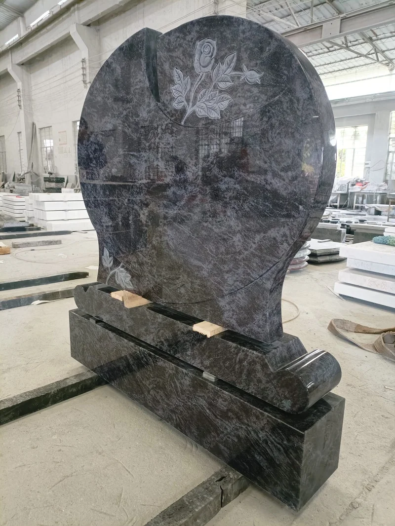 Modern USA Granite Cemetery Memorial Grave Headstone Monument With Carved Rose For Sale