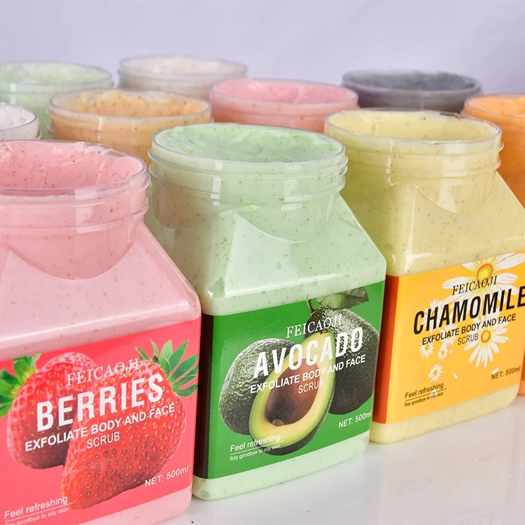 wholesale custom private label FEICAOJI body care bodyscrub  skin care whitening exfoliating coconut fruit  scrub