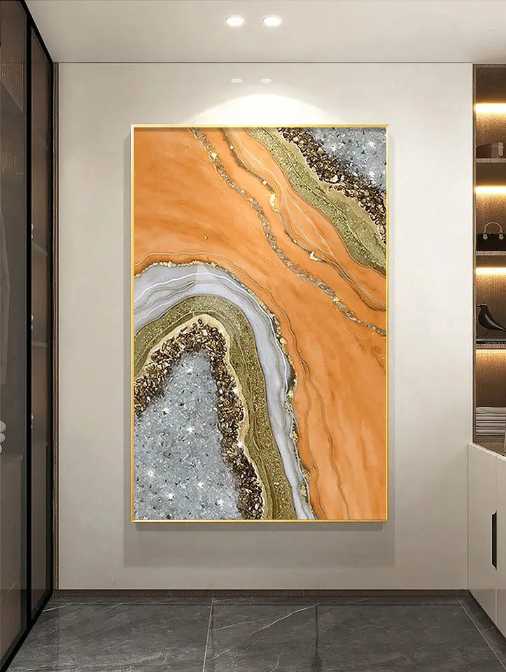Framed Gold Resin Painting Aluminum Alloy grey Canvas Frame Painting Frame Paints Liquid Epoxy Art Crystal abstract wall art