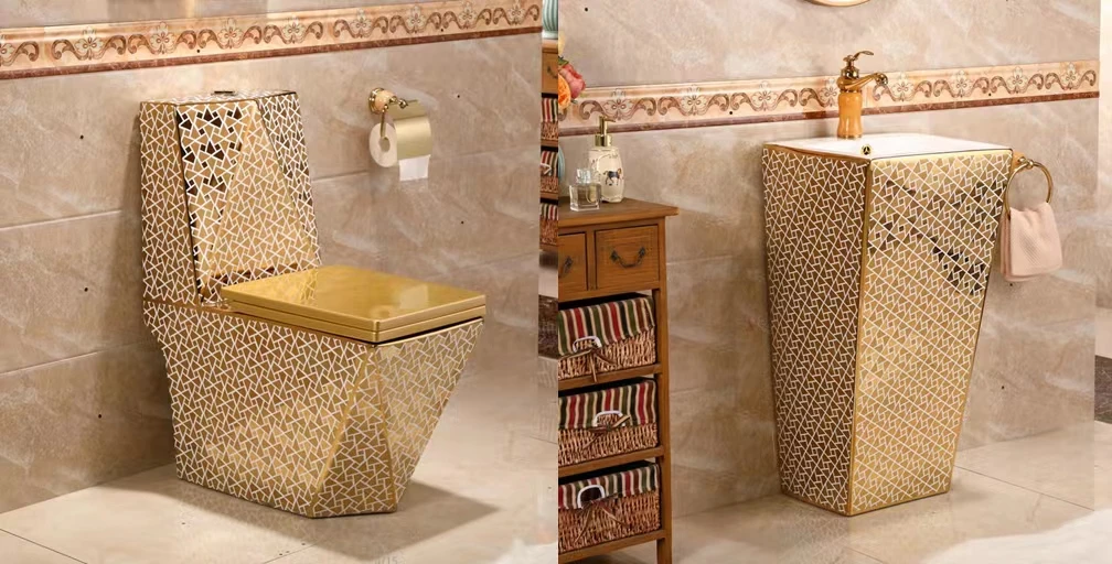 2023 Hot Sale Good Quality Hotel Bathroom Luxury Gold Floor Mount S Trap 300mm 400 mm Toilet Set With Bain