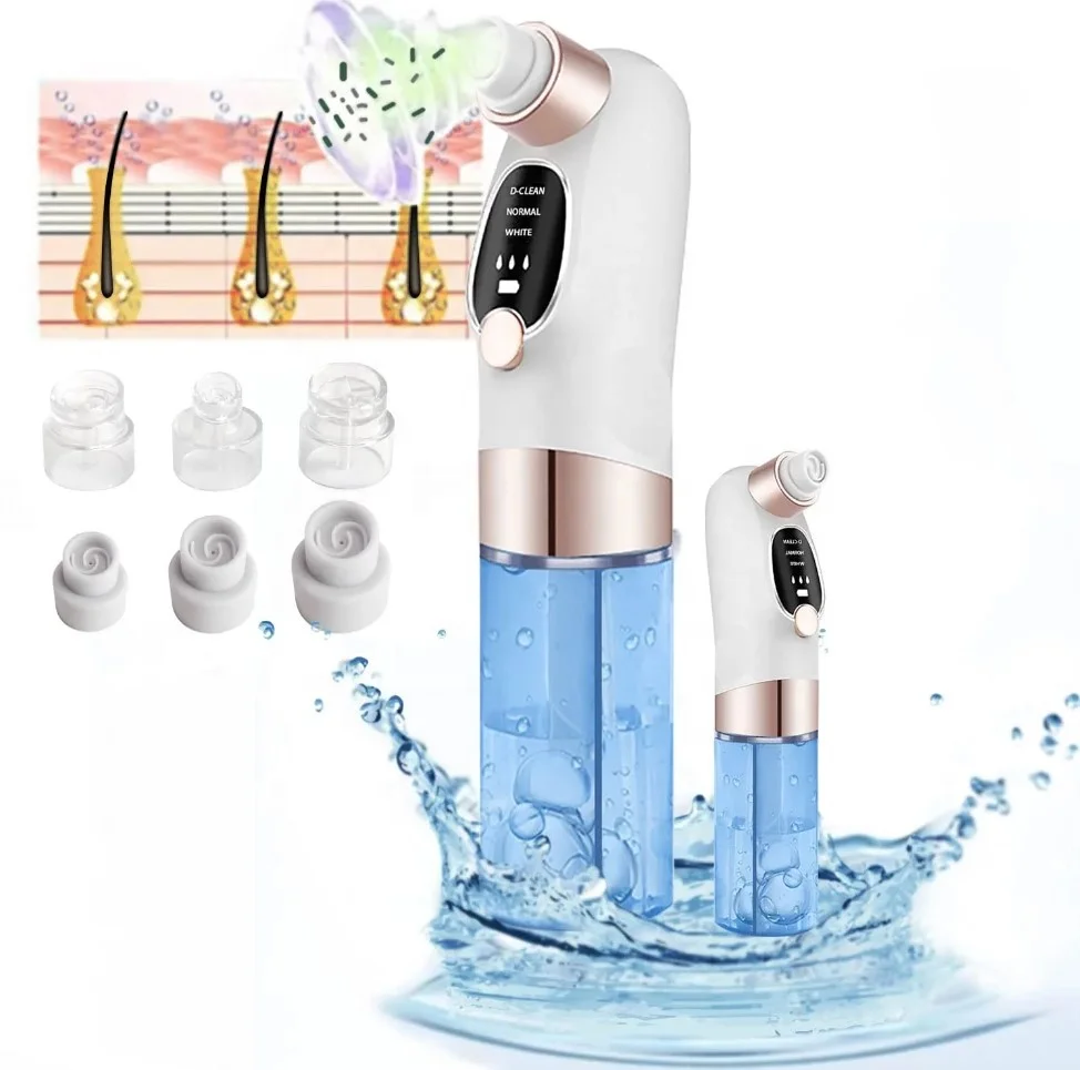 3 Gear Adjustable Beauty Device facial Water Circulation Blackhead Remover Pore Vacuum Extractor Tools with 6 Suction Heads