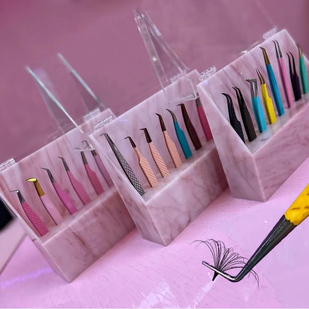 Custom Pink Rose Gold Eye Lash Extension Applicator Tweezers Straight Pointed Volume Eyelash Tweezer Set Private Label