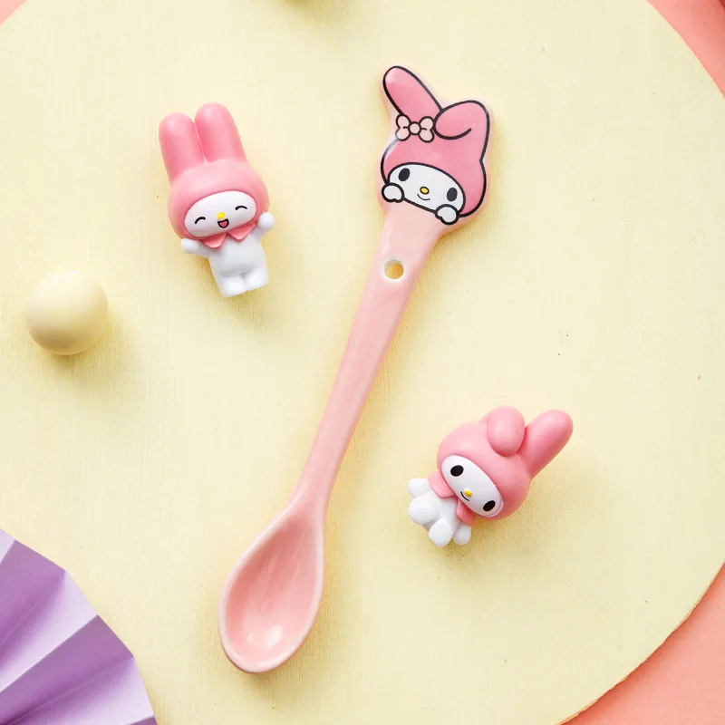 Botu Bulk Dessert Cutlery Sanrioed Small Babi Feed Kt Baby Ceramic Spoon Melody Ice Cream Tableware Supplies Amine Kids Spoon
