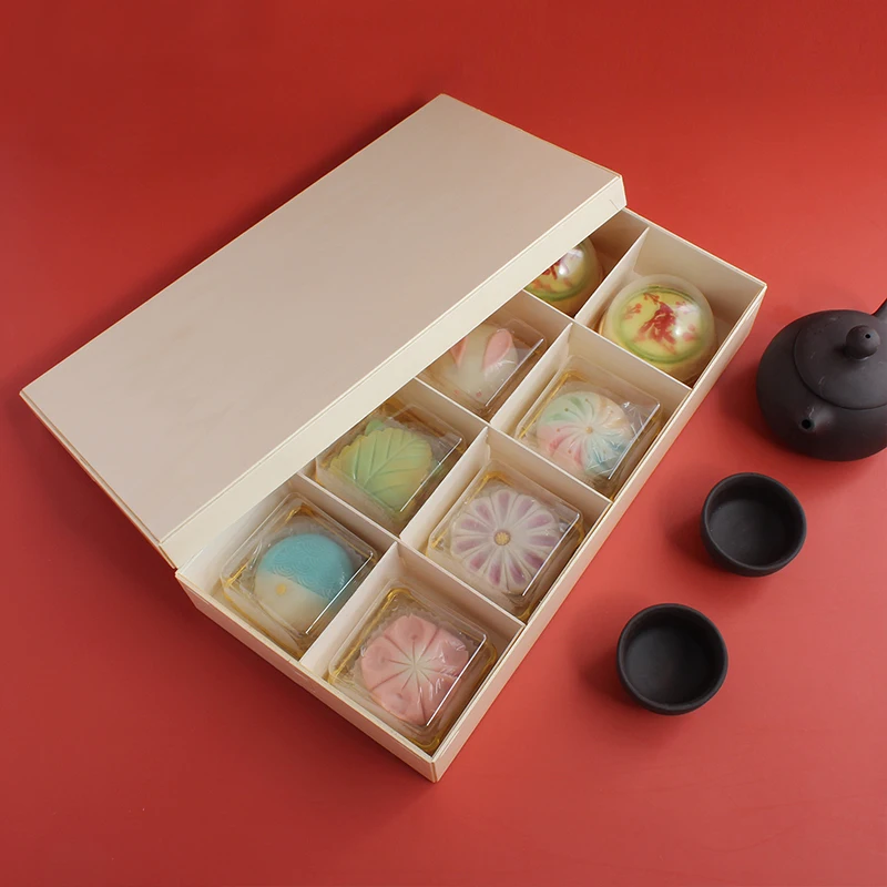 New Design Wooden Take Away Japanese Wagashi Packaging Box Pastry Dessert Muffin Mousse Cupcake Food Container With Dividers