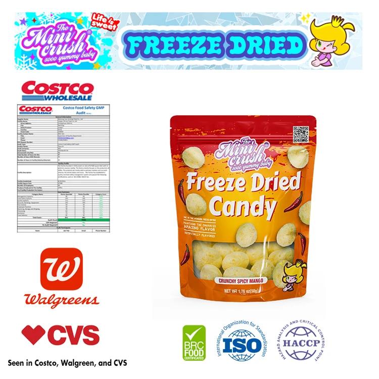 Distributor Preferred Freeze dry gummy candies mango flavours dehydrated puffed candy sweet crunch spicy freeze-dried candy