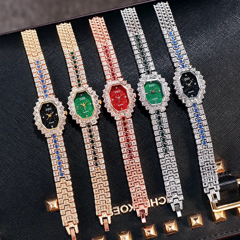 Luxury Full Diamond Square Golden Ladies Bracelet Watch Chain Clock Leisure Starry Sky Wrist watch Relogio Feminino