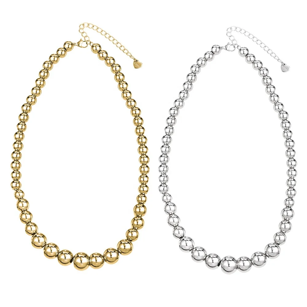 Minimalist PVD 18K Gold Plated Round Beads Necklace For Women Water Proof Tarnish Free Stainless Steel Hypoallergenic Jewelry